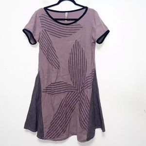 Cynthia Ashby Purple Black Short Sleeve Linen Dress Womens Size XS